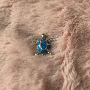Sterling Silver and Blue Opal Sea Turtle Pendant